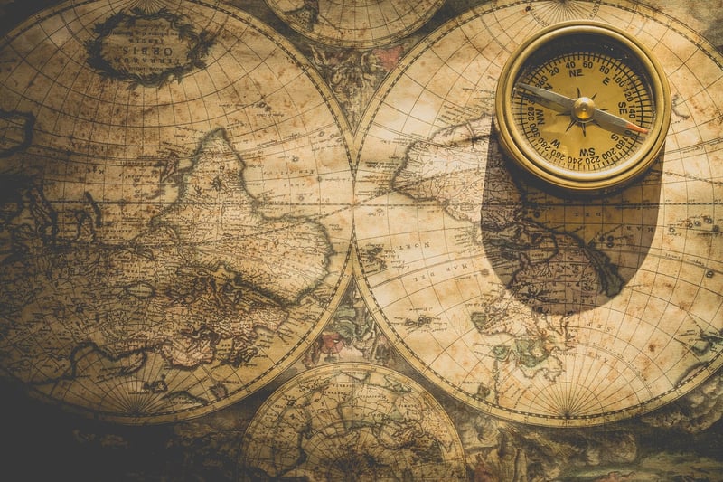 Antique map showing exploration routes